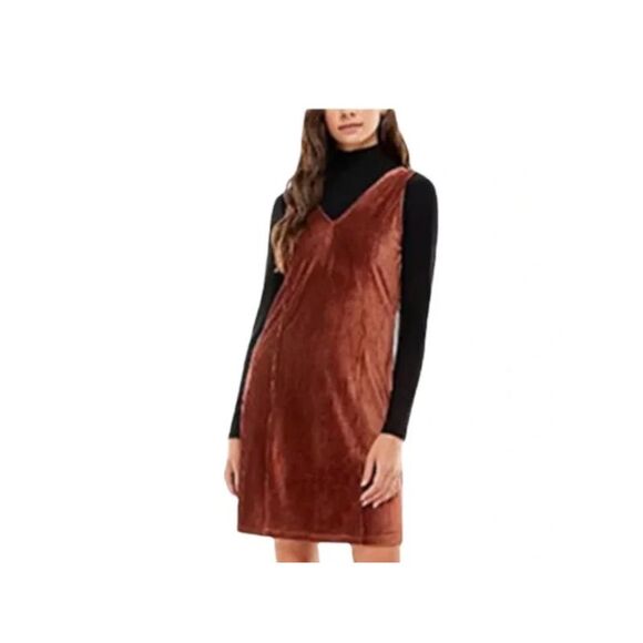 PLANET GOLD Dresses & Skirts - PLANET GOLD Womens Shift Above The Knee Dress Brown Long Sleeve V Neck Juniors L